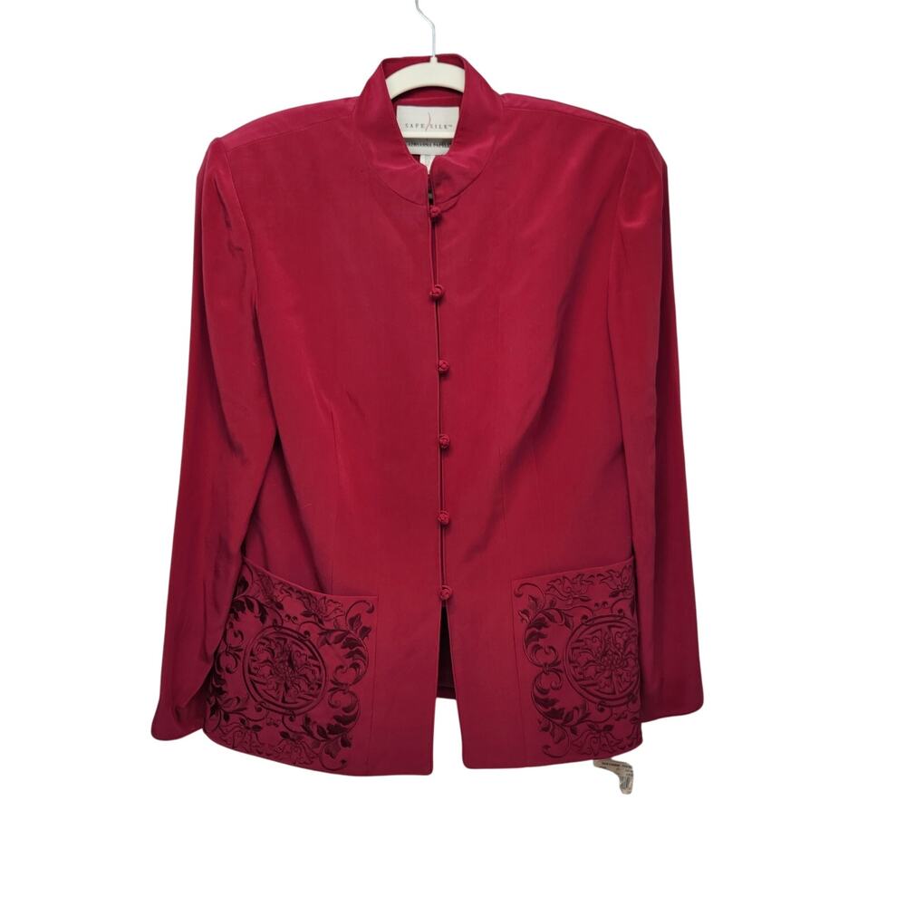 VTG NWT Adrianna Papell 100% Silk Cranberry Old Money Embroidered Blazer Women10